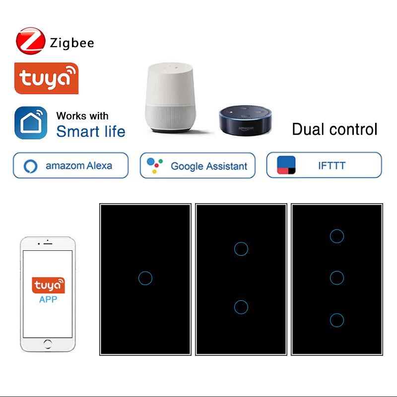 US Standard Zigbee Smart Glass Switch with Alexa Voice Control, App Support, and Customizable Single Zero Fire Switch