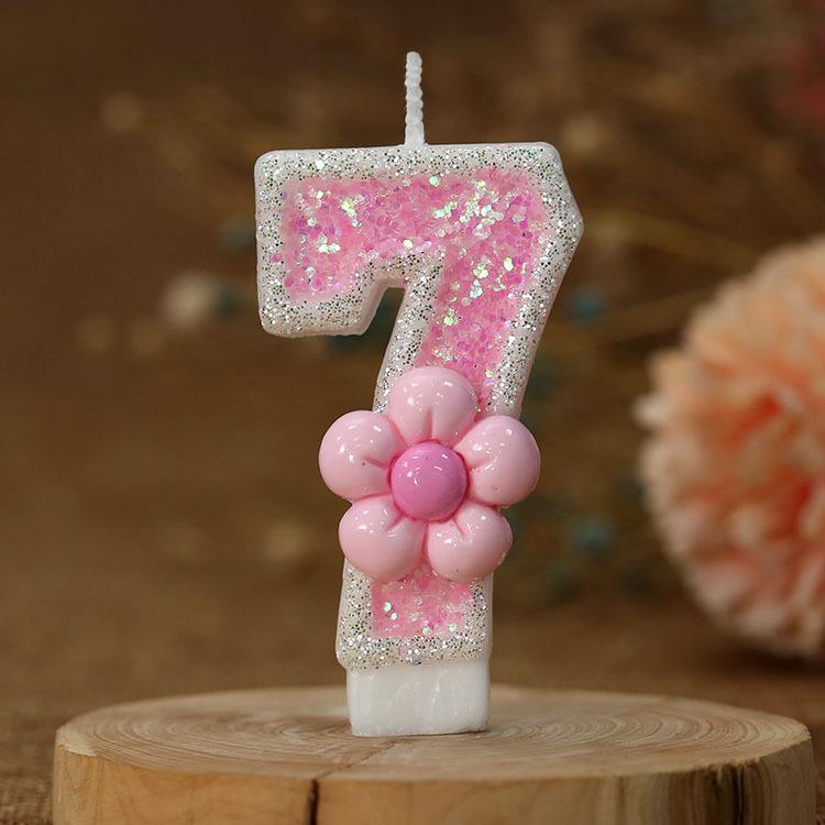 Romantic Pink Five-Petal Flower Number Candle for Cake Decoration
