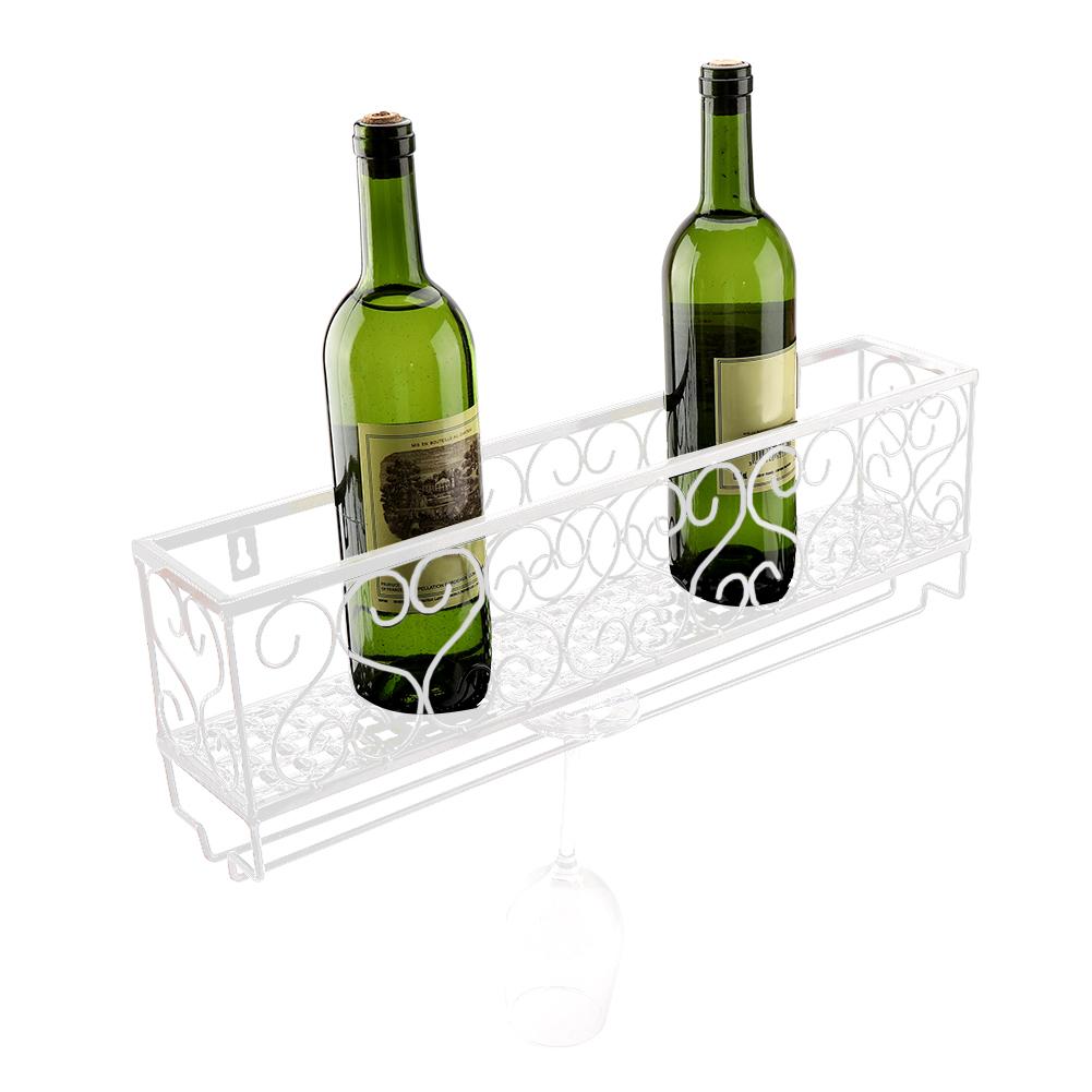 Wall Mount Metal Wine Rack Bottle Champagne Glass Holder Storage Bar Accessory with Shelf White