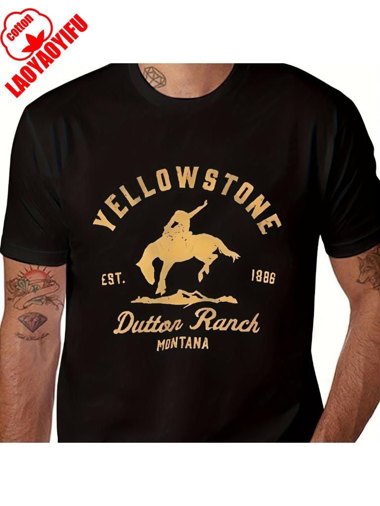 Yellowstone Dutton Ranch Graphic Cotton T-Shirt Crew Neck for Unisex Adults Casual Weekend & Outdoor Activities
