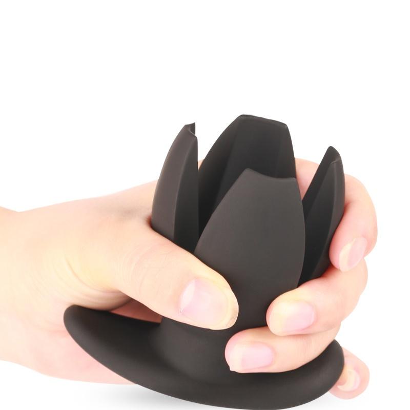Top Silicone Flower Opening Butt Plug Expander for Men Woman Adult Erotic Sex Toys (Color: Black)