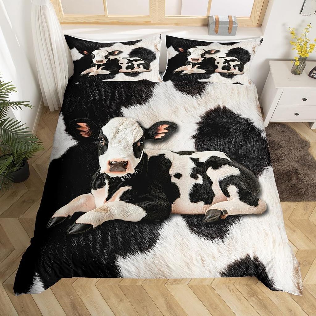 Cowhide Duvet Cover Twin King Farm Animal Bedding Set Western Patchwork Comforter Cover Microfiber Cow Fur Print Bedspread Cover