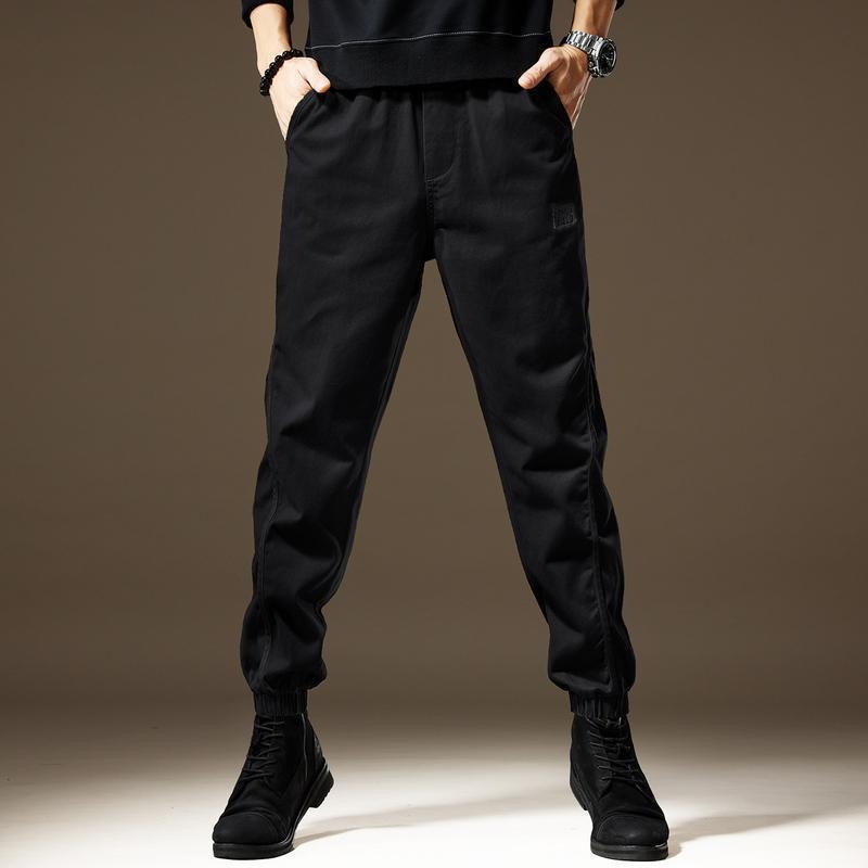 Men's Wear-Resistant Black Spring Overalls: Loose Straight, Large Size, Trendy American Style Casual Trousers