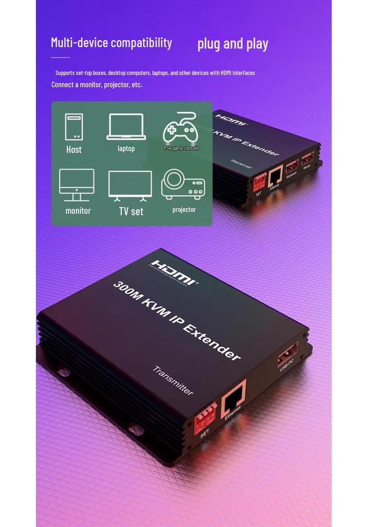 300m HDMI & USB Network Cable Extender - KVM Twisted Pair Transmitter (One-to-Many, Many-to-Many)