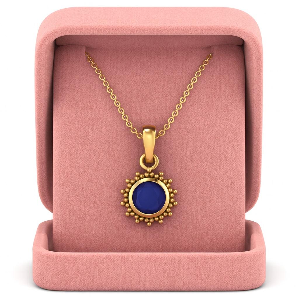 Blue Sapphire Round Solitaire Pendant - 925 Sterling Silver