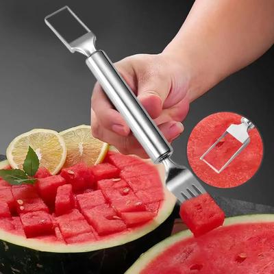 1pcs Dual Head Watermelon Fork 2-in-1 Stainless Steel Fruit Cutter,Cutter Slicer Tool for Home Kitchen Gadget Melon Cube Cutter