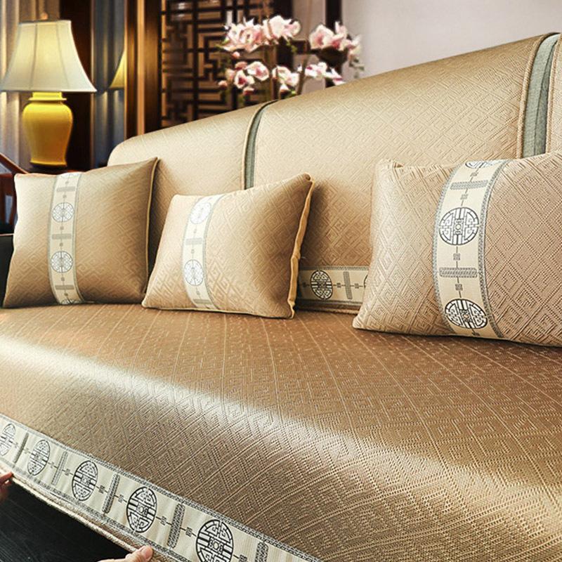 Summer High-Grade Ice Silk Sofa Cushion New Chinese-Style Sofa Mat Cool Cushion Simple And Breathable Washable Seat Cushion Backrest Towel