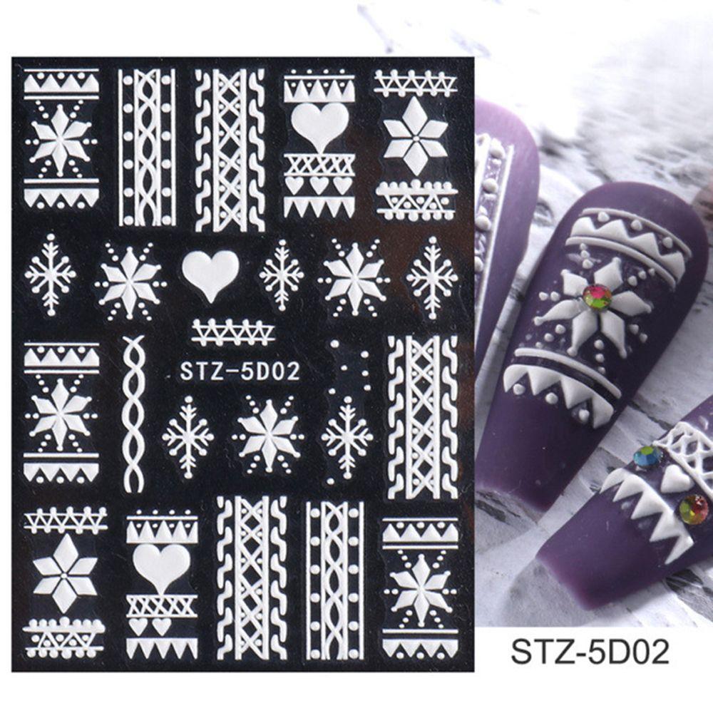 Slider Decals New Year Design Winter Charms Flower Snowflakes Nail Sticker 5D Embossed Christmas