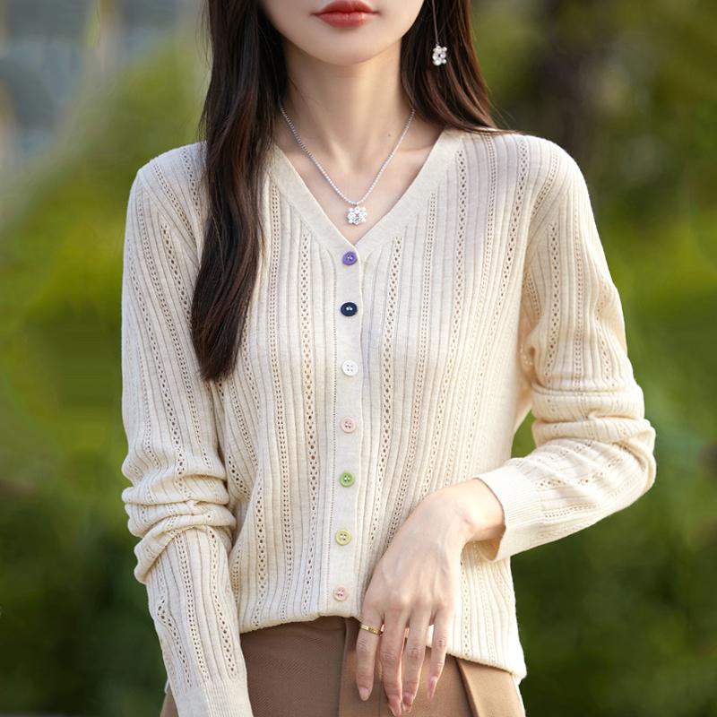 Women's Cashmere Cardigan Qinghe Cashmere 50% Wool 50% Silk Women's Autumn and Winter Cashmere Cardigan Soft and Warm