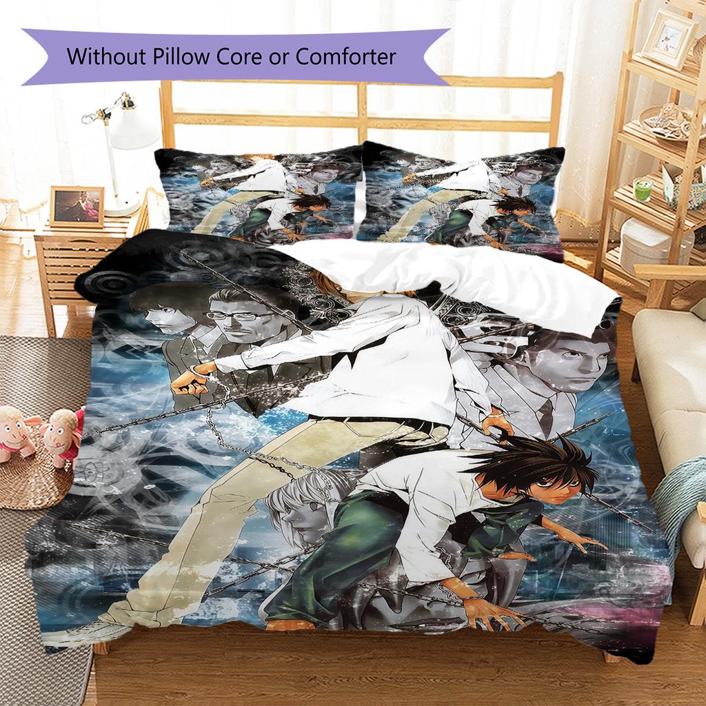 Anime Death Note Pattern Bedding Set Quilt Cover Pillowcase Home Decor Gift (1 * duvet cover + 2 * pillowcase, without core)