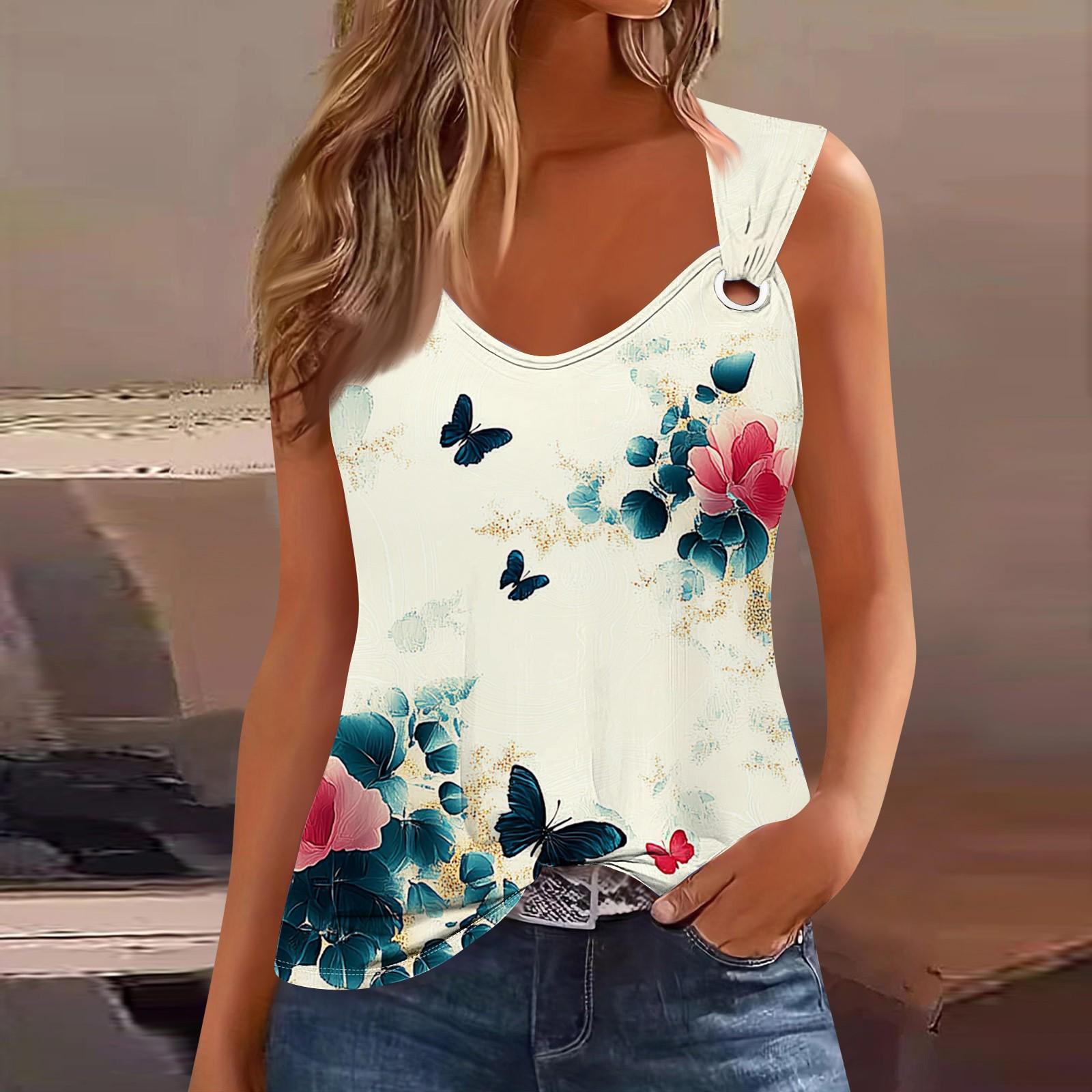 

Womens Tank Top V Neck Basic Printed Casual Flowy Sleeveless Deep Side Cut Tops For Women L бежевый