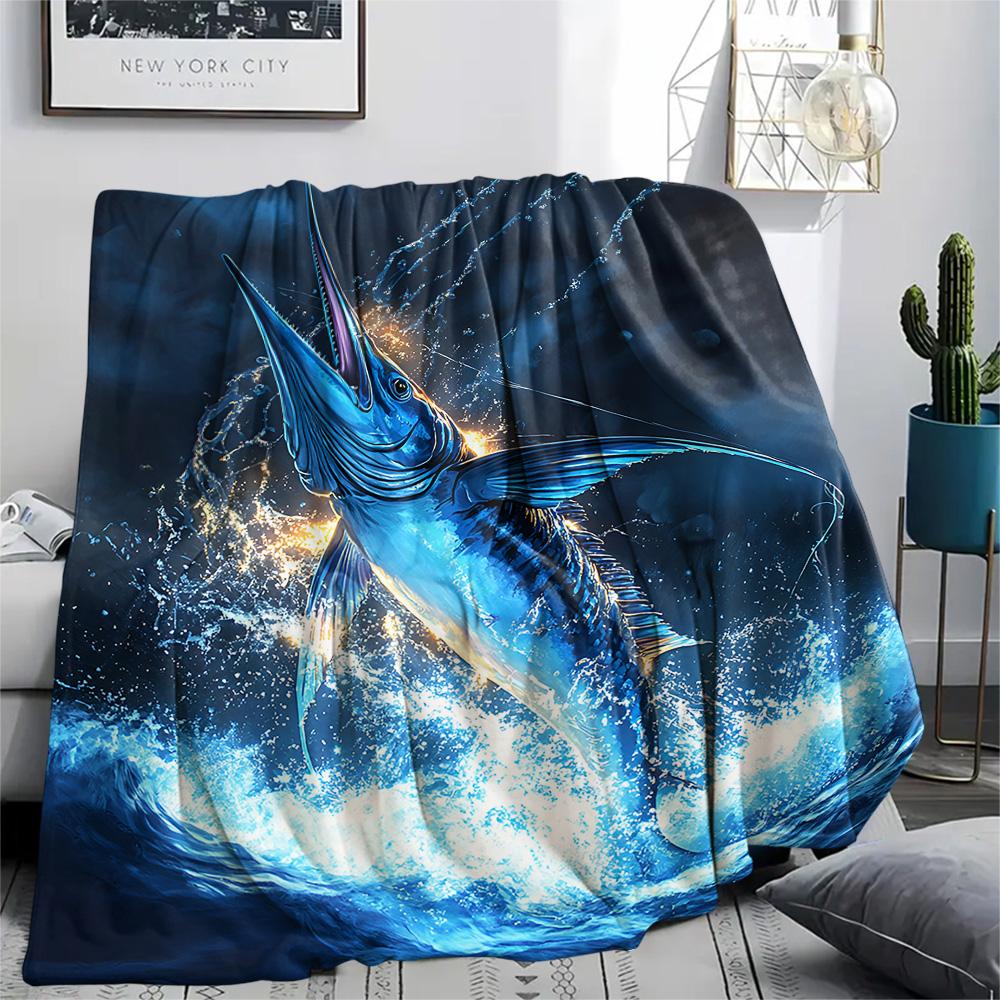 Tuna Print Flannel Blanket, High quality Comfortable for All Seasons, Home Decor, Warmth and Comfort, Perfect for Christmas Gifts