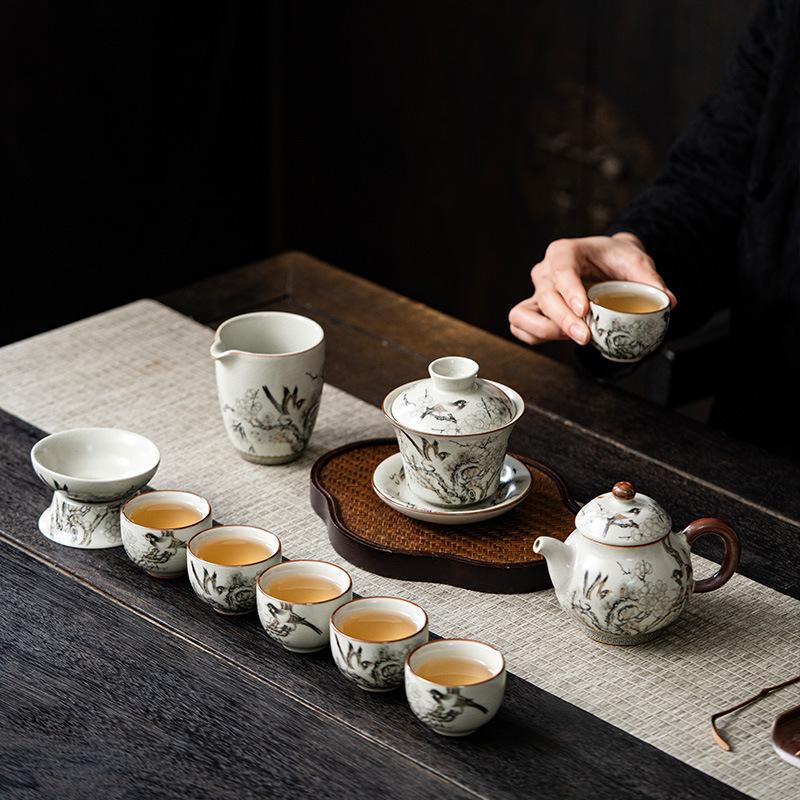 Ru Kiln Joyful Ceramic Kung Fu Tea Set Chinese Style Home Luxury High-end Event Gift Box