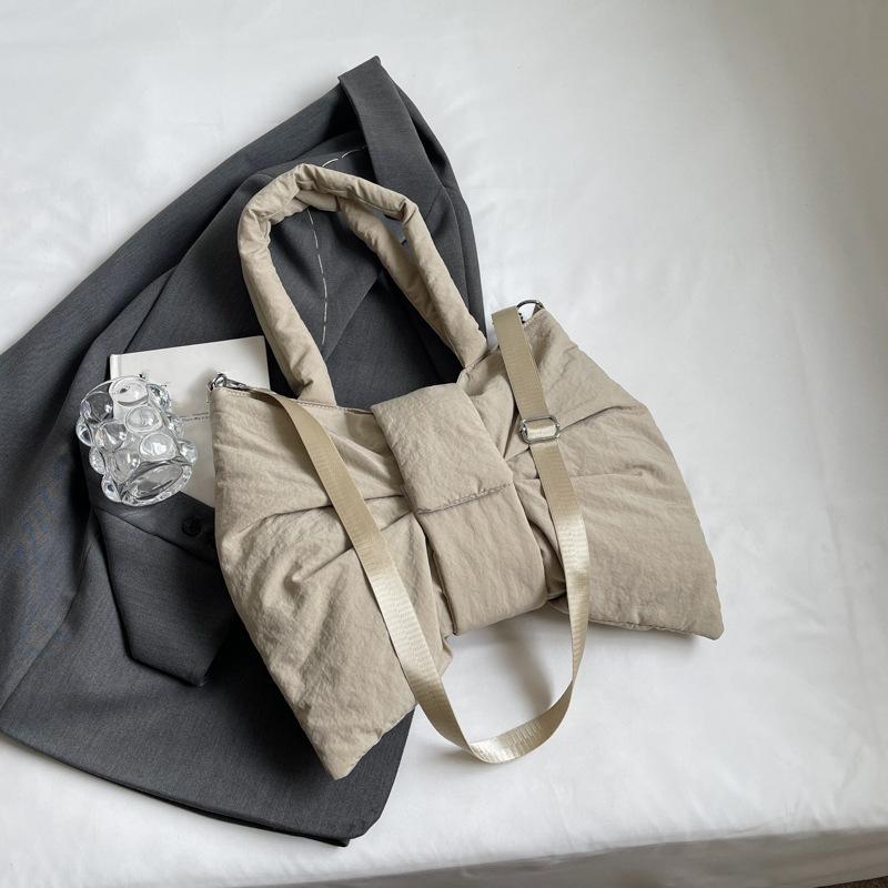 Nylon Puffer Shoulder Bag Women Bowknot Tote Bag Adjustable Strap Female Handbags Purse Causal Crossbody Messenger Bag