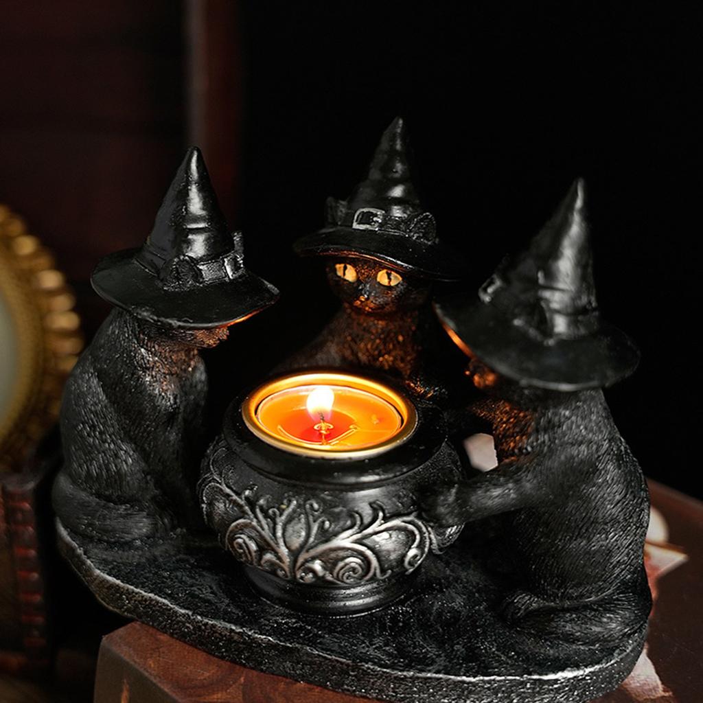 Halloween Cat Mysterious Dark Style Retro Ornaments Resin Crafts Festival Aromatherapy Candle Candlestick