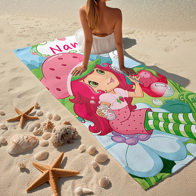 Custom Name Ultra-Soft Beach Towel with Strawberry Shortcake Theme,Ideal for Pool - Camping, Diving - Perfect Travel Essential, Vibrant Beach Towel.