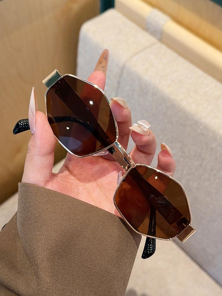 1Pc Fashionable Geometric Glass Frame Personalized High-End Metal Fashionable Trendy Glasses Fashionableable Versatile Decorative Accessories