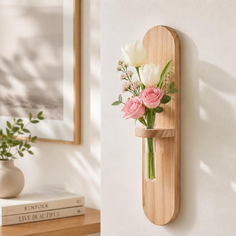 Wooden Wall Mounted Planter Vase Water Plant Tube Stand Wall Decoration Wall Decoration