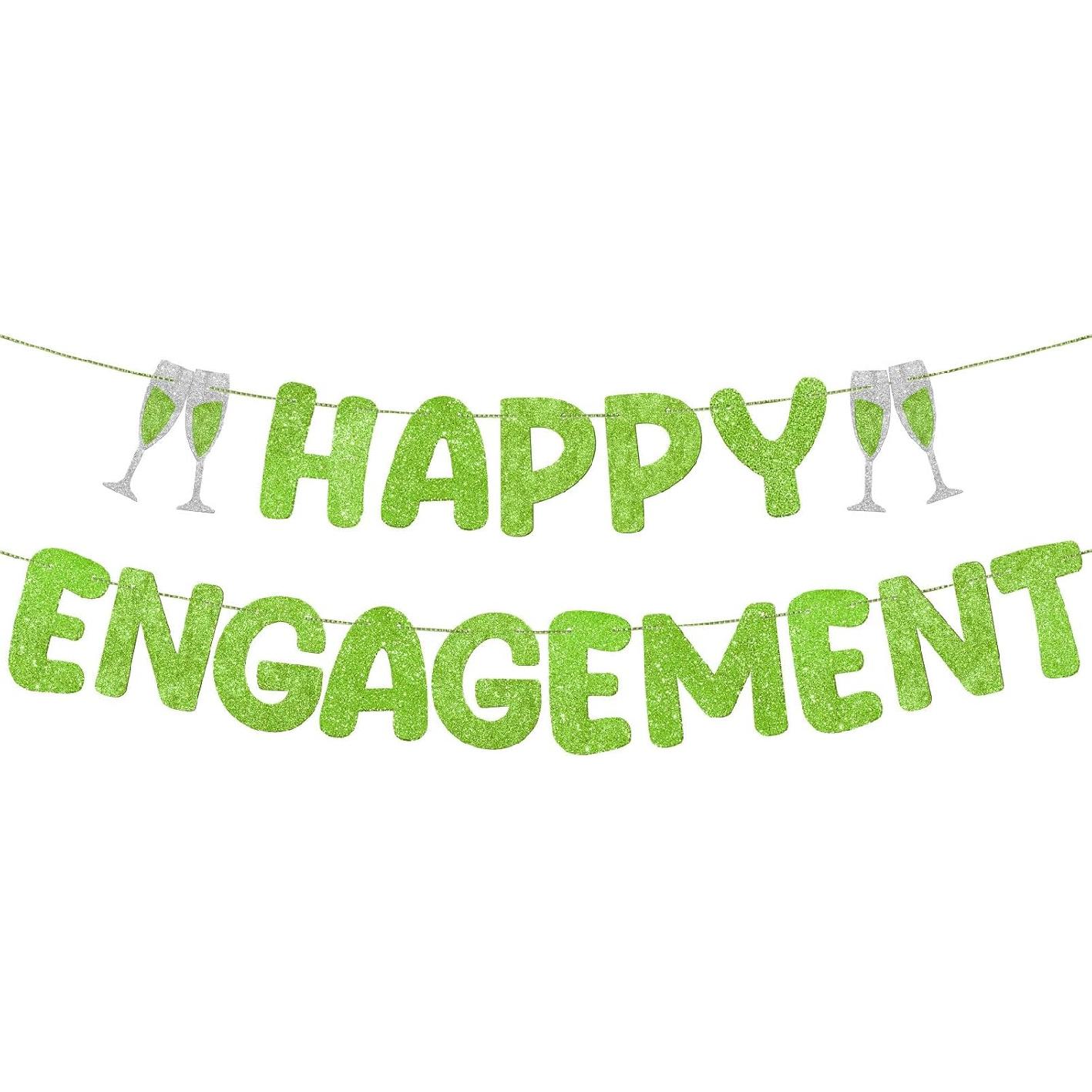 Breling Pre Strung Happy Engagement Banner Glitter Engagement Party Decorations for Congratulations Engaged Wedding Shower Signs Decor(Champagne светло-зеленый
