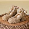 Women's Fluffy Pumps Round Toe Chunky High Heels Winter Shoes for Women Fashion Ankle Strap Elegant Woman Heeled Dress Shoes