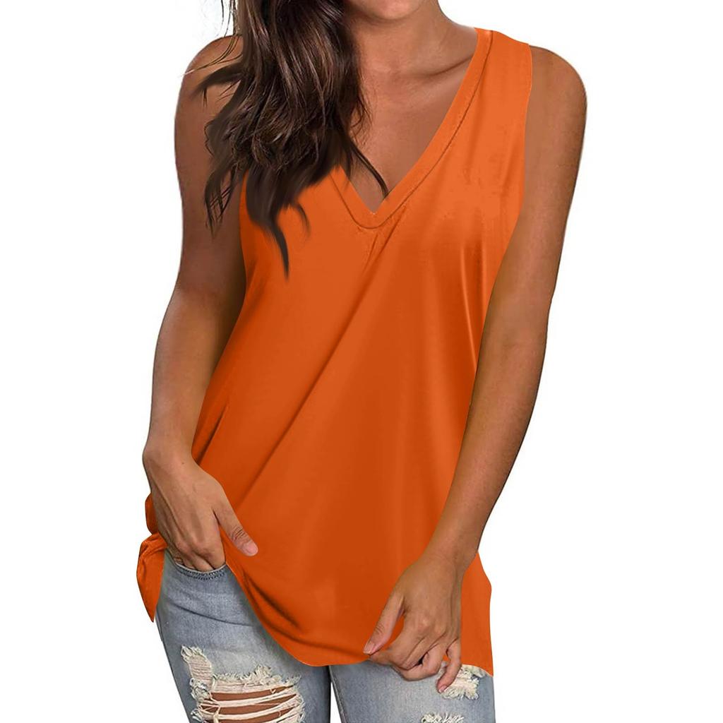 Women's Casual Fashion V-Neck Sleeveless Top Solid Color Vest T-Shirt
