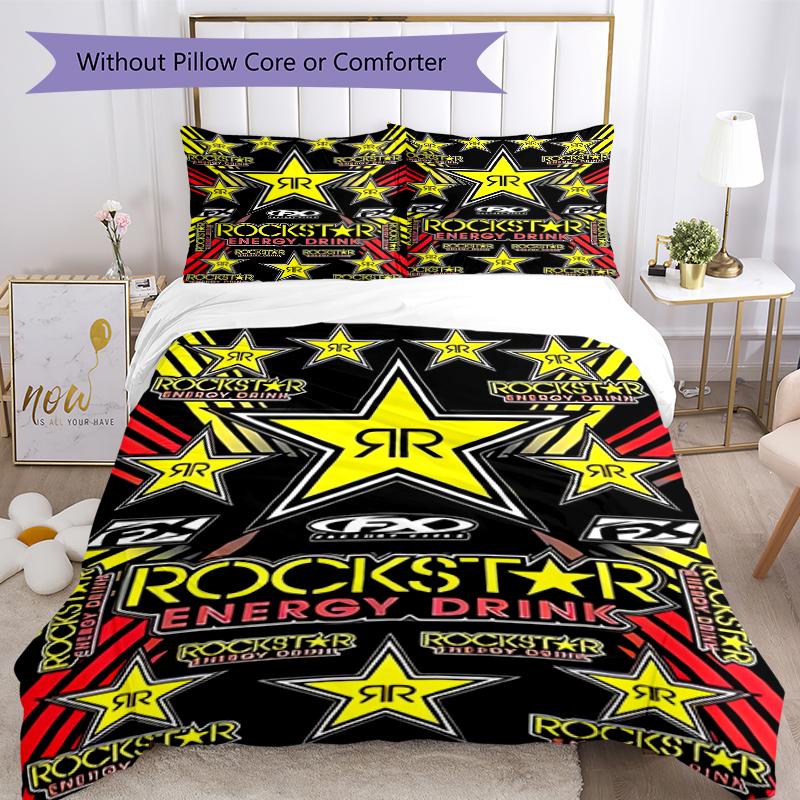 3pcs Rockstar logo pattern bedding set duvet cover set includes duvet cover &pillowcases, perfect all season bedroom decoration & gift
