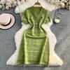 Chic stunning green dress women's summer new French high-end temperament socialite Xiaoxiangfeng knitted skirt