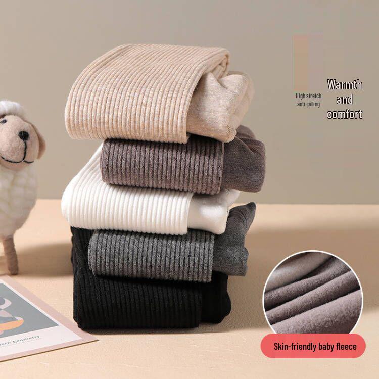 Children's Knit Cotton Striped Fleece Footed Tights - Autumn/Winter Dance Base Layer