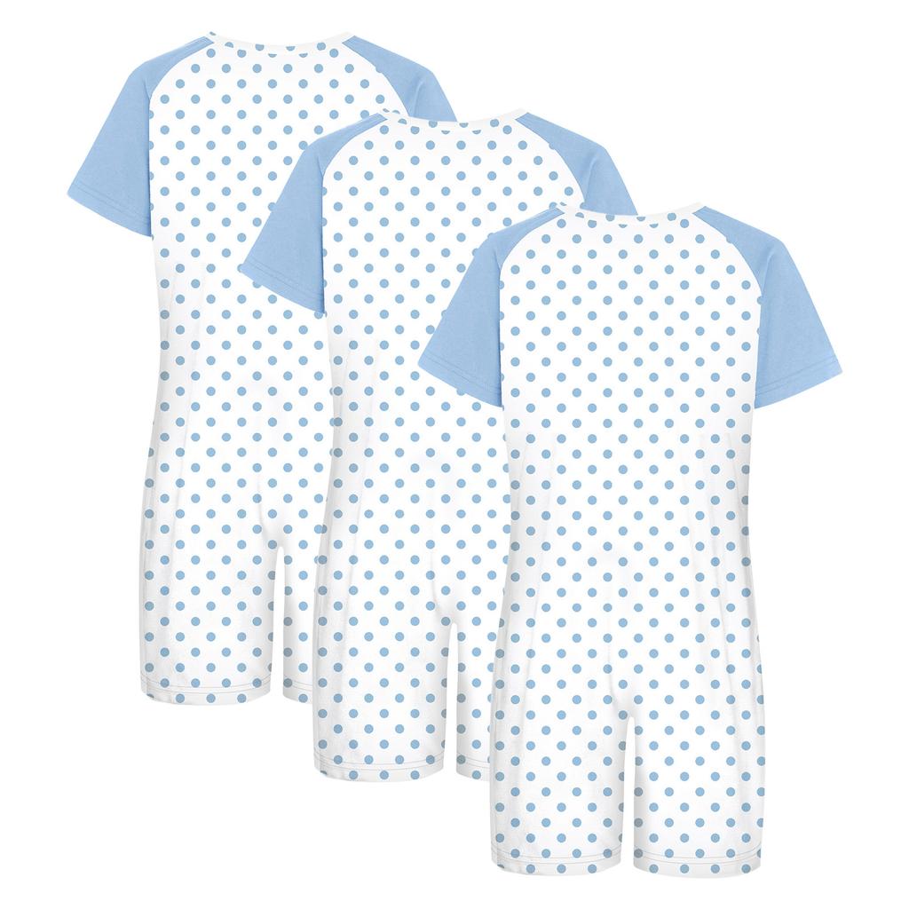 Kids 3pcs Adaptive Printed Romper Round Neck Short Sleeve Anti-strip Back Invisible Zipper Special Needs Jumpsuit