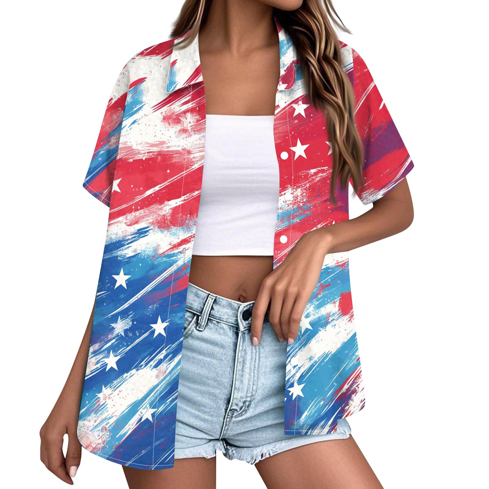 

Women s Fashion Casual Short Sleeve Button Lapel Shirt Tops L синий