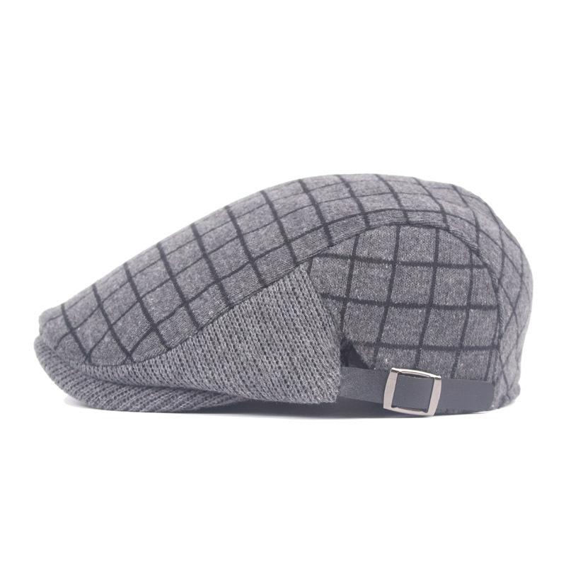 Plaid Wool Hat Men And Women British Beret Season Wool Thickened Forward Hat Warm Hat