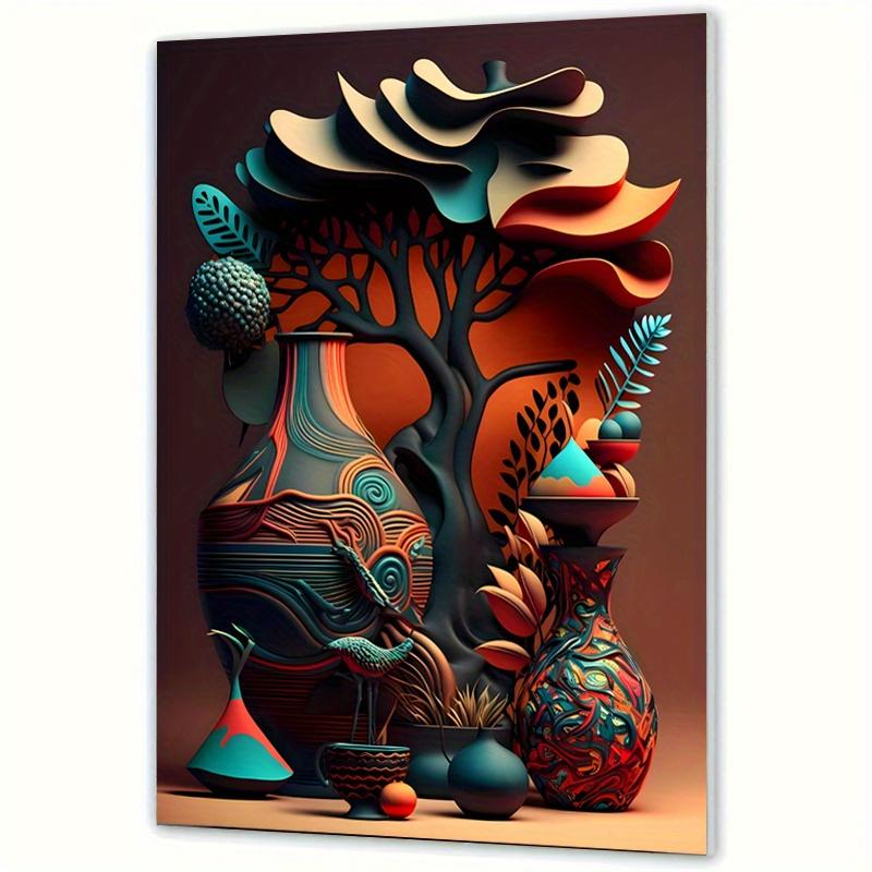 

Изысканное африканское искусство Холст Настенное искусство с рамой - Яркий высококачественный холст с принтом Деревянный Уникальный абстрактный дизайн постера 20*30cm(with frame)