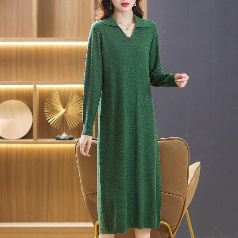 Large size new sweater skirt fat mm mother dress medium and long medium and wide too autumn and winter knitted bottoming shirt