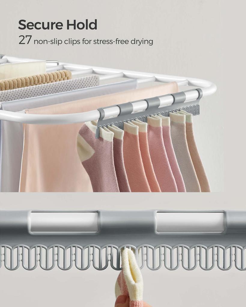 Songmics Clothes Drying Rack, With Sock Clips, Metal Laundry Rack, Foldable, Space-Saving, Free-Standing Airer