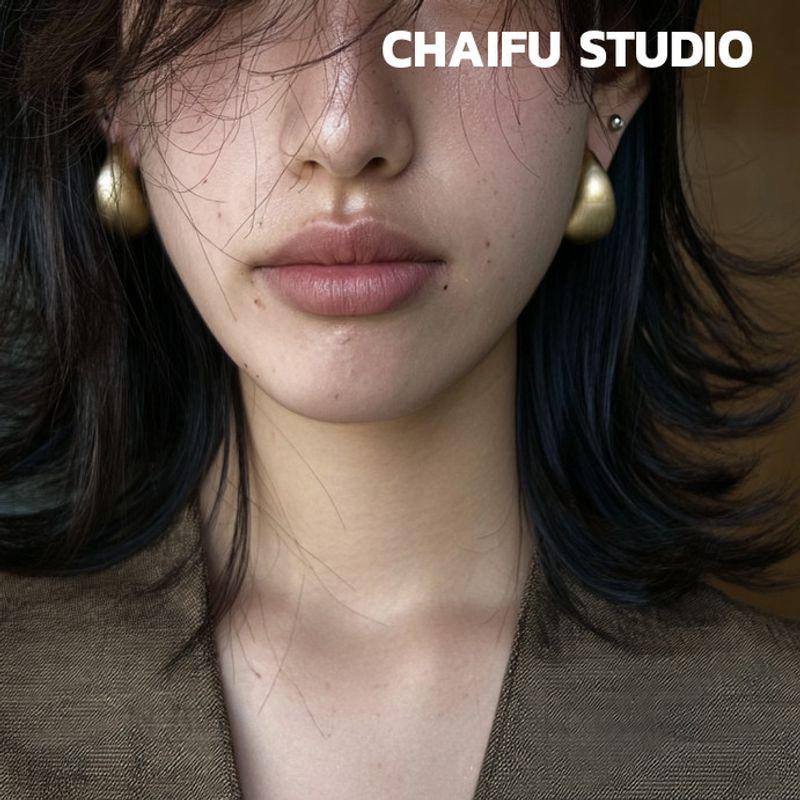 Chai Fu Studio/R525 Fashion Wind Heavy Industry Matte Water Drop Ear Studs Retro Elegant Minimalist All-Match Earrings Golden Pair