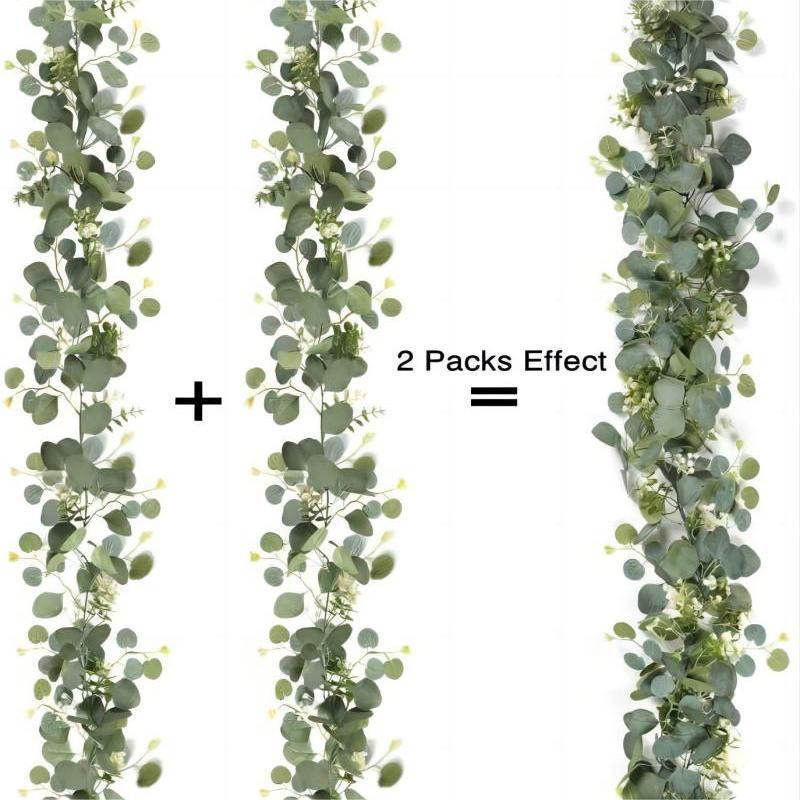 Artificial Eucalyptus Leaves Greenery Garland Faux Plant Spring Vines with White Flower Berries for Wedding Home Party Decor