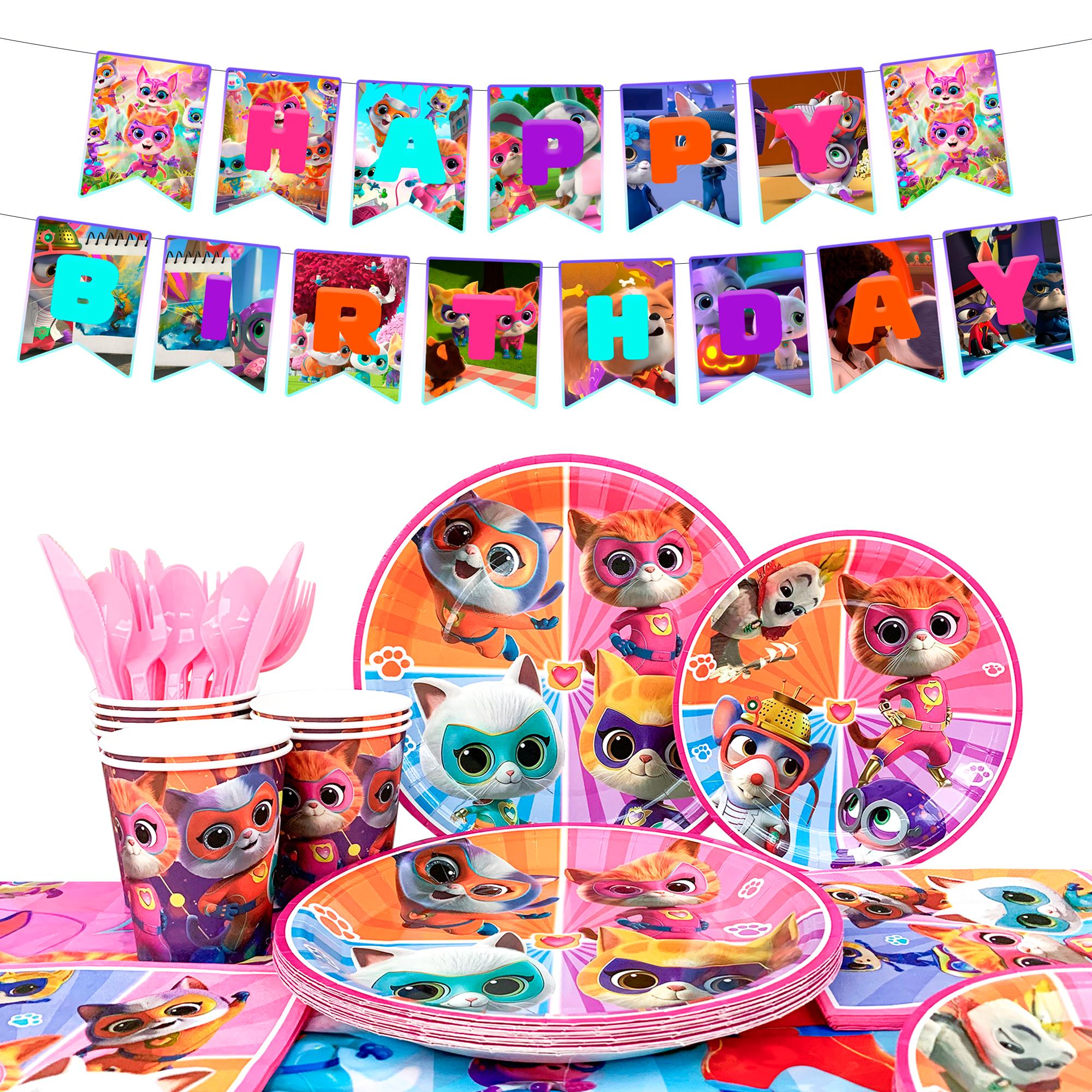 Cartoon Party Supplies, Cartoon Party Tableware Kit - Cartoon Tablecloth Plates and Cups Napkins etc. Cartoon Theme Party Supplies for Girls розовый/фиолетовый