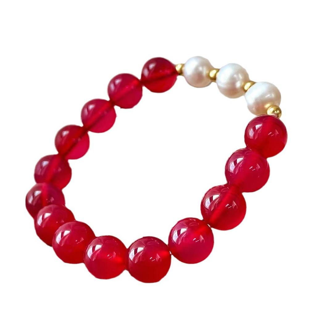 Retro Natural Pigeon Blood Red Chalcedony Agate Freshwater Pearl Bracelet Bracelet Basic Commuter Model