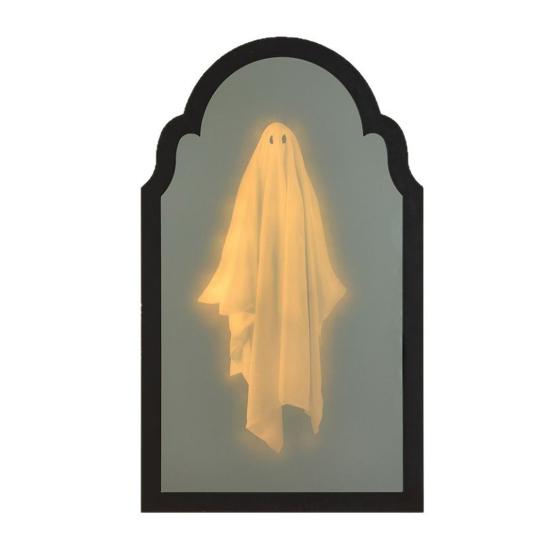 Halloween Novelty Ghost Mirror Light-up Hologram Ghost Mirror with LED Light for Haunted House Indoor Bedroom Kitchen Fireplace Decor
