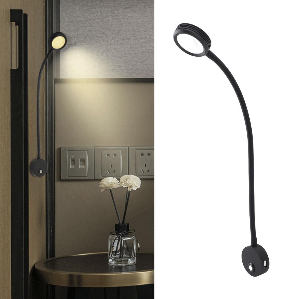 RV Reading Light with USB Port Flexible Gooseneck Bedside Wall Lamp for Boat Yacht 620‑625nm Red 3000‑320K Warm Light