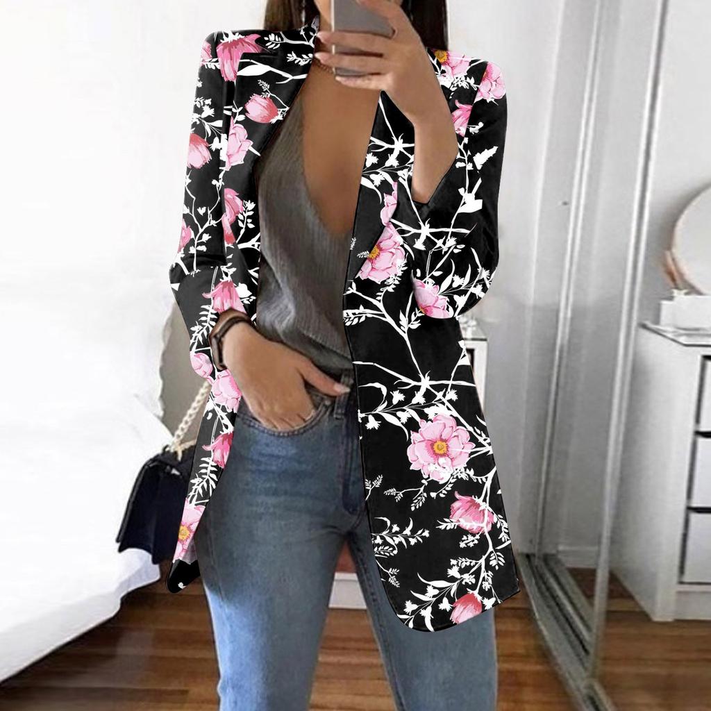 Women's Casual Fashion Print Lapel Long Sleeve Slim Fit Jacket