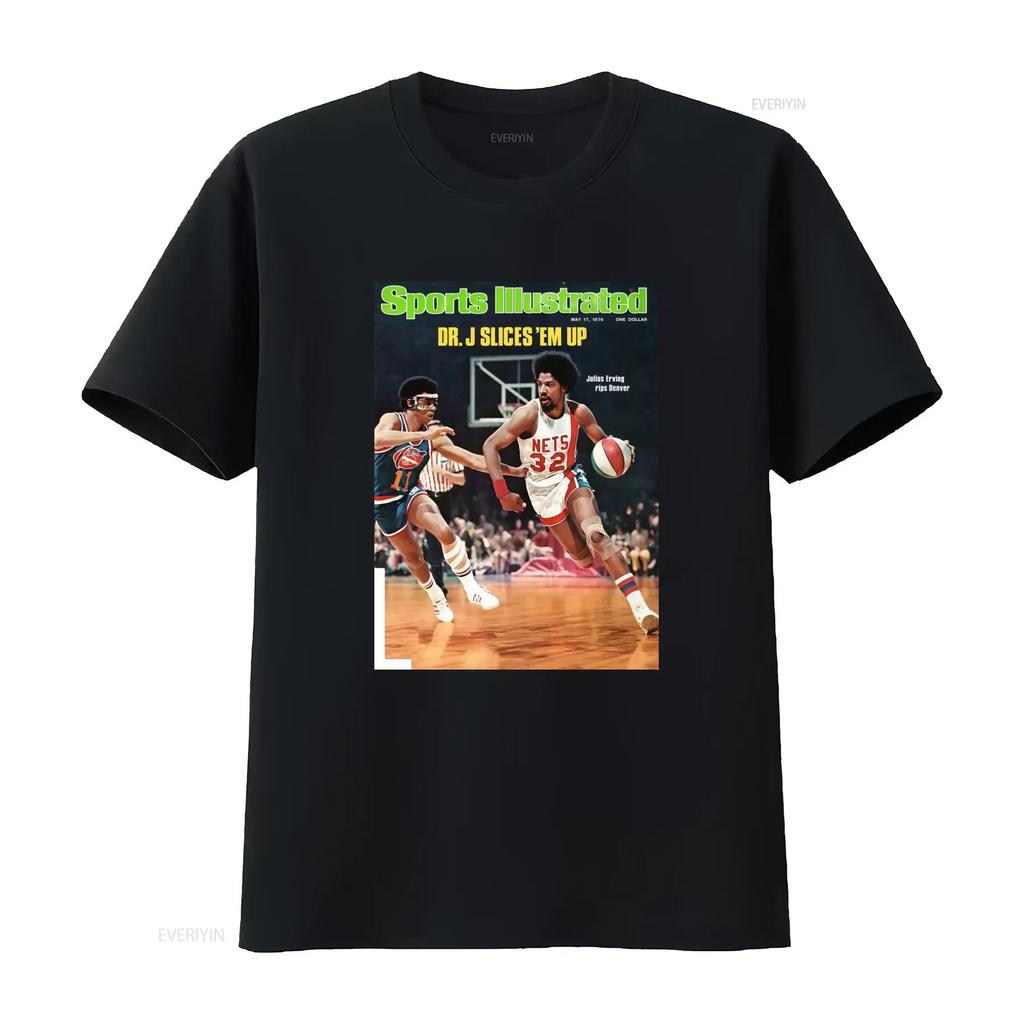 Vintage Retro Basketbol Dr J Julius Erving Sports Illustrated Kapak Baskısı Günlük Sokak Giyimi Tişört vintage Yıkanmış