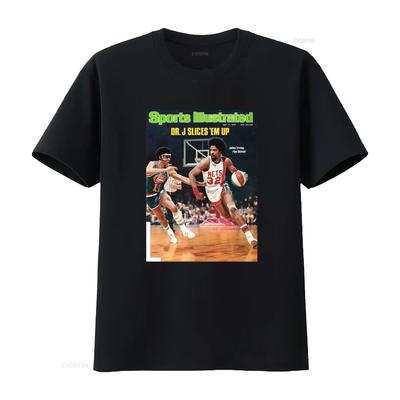Vintage Retro  Basketball Dr J Julius Erving Sports Illustrated Cover Print Casual Streetwear T Shirt Vintage Washed