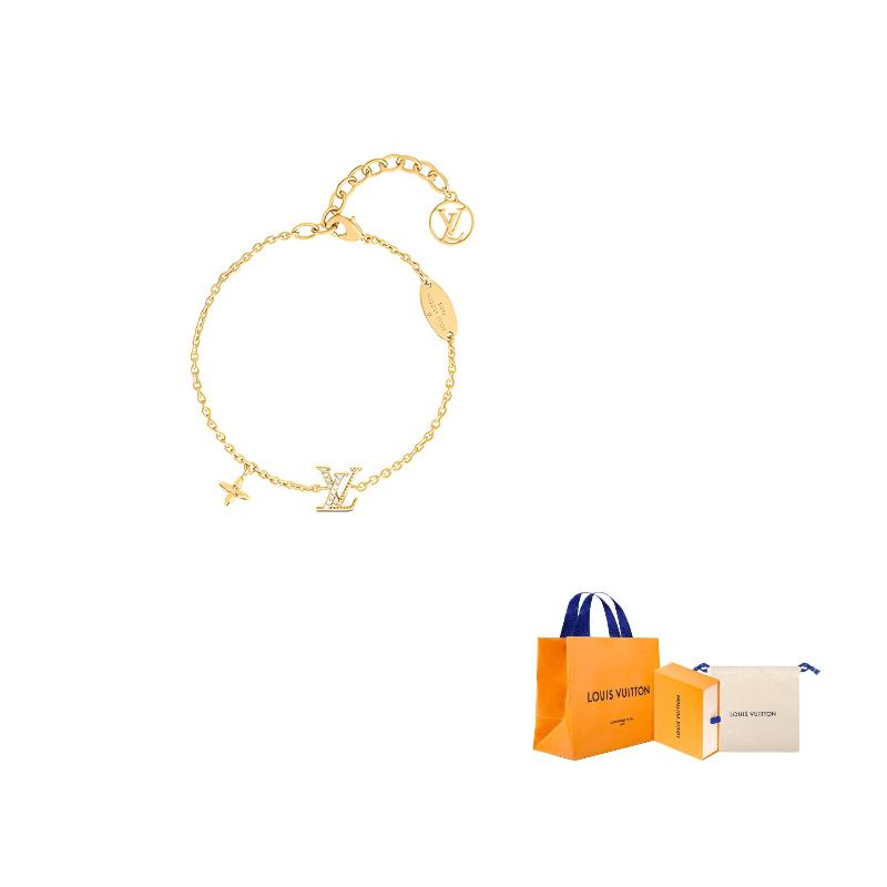 Louis Vuitton Pusta Metalowa Kryształowa Bransoletka z Logo Damska Złota M00587