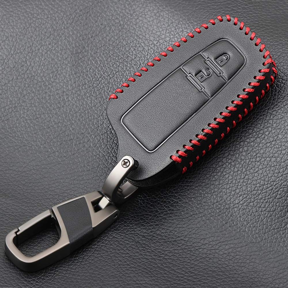 [IKT] Leather Smart Key Case for Toyota Cars, Black Red, 2 Buttons, New Crown
