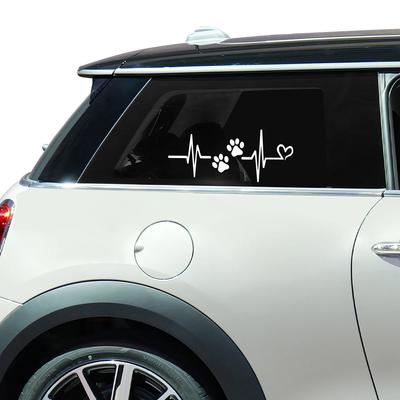 Heartbeat Dog Paw Personalized Waterproof Sticker Car Window Motorcycle Scooter Body Decal Auto Exterior Decoration Accessories