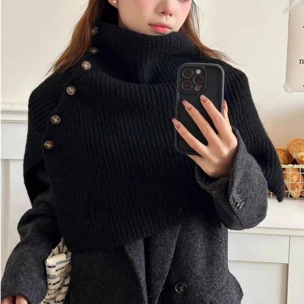 Fashion Winter Pullover Scarf Warm Knitted Turtleneck Shawl Button Design High Collar Scarf False Collar Clothes Accessories