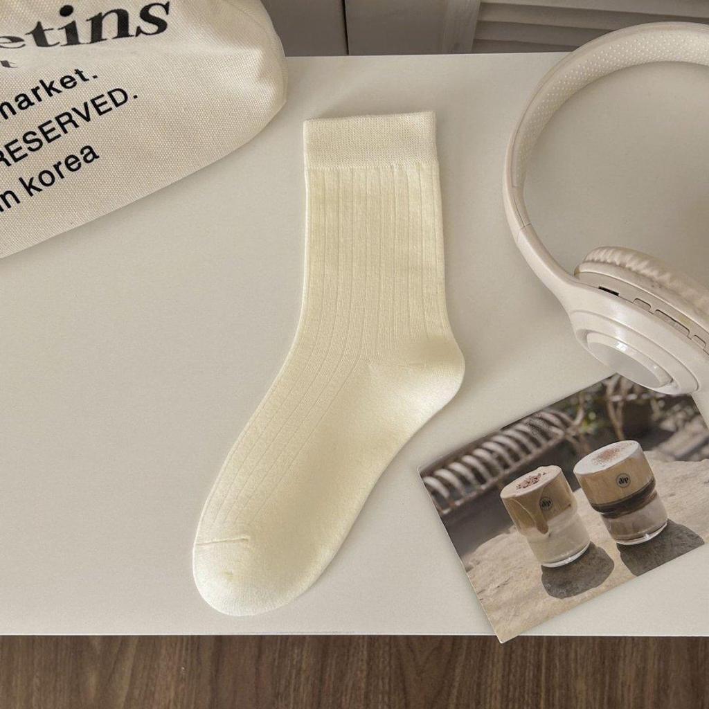 Ruffled Polka Dot Women's Crew Socks – Ins Trendy Japanese Ballet Sweet Style, Spring/Summer Solid Color