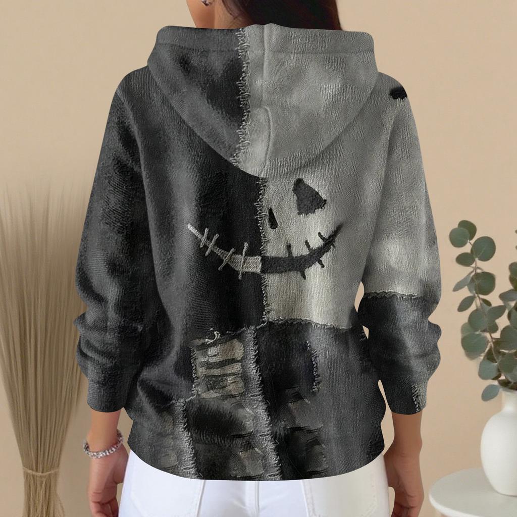 Mote for kvinner, avslappet genser, knappestrikkejakke med trykk, hettejakke