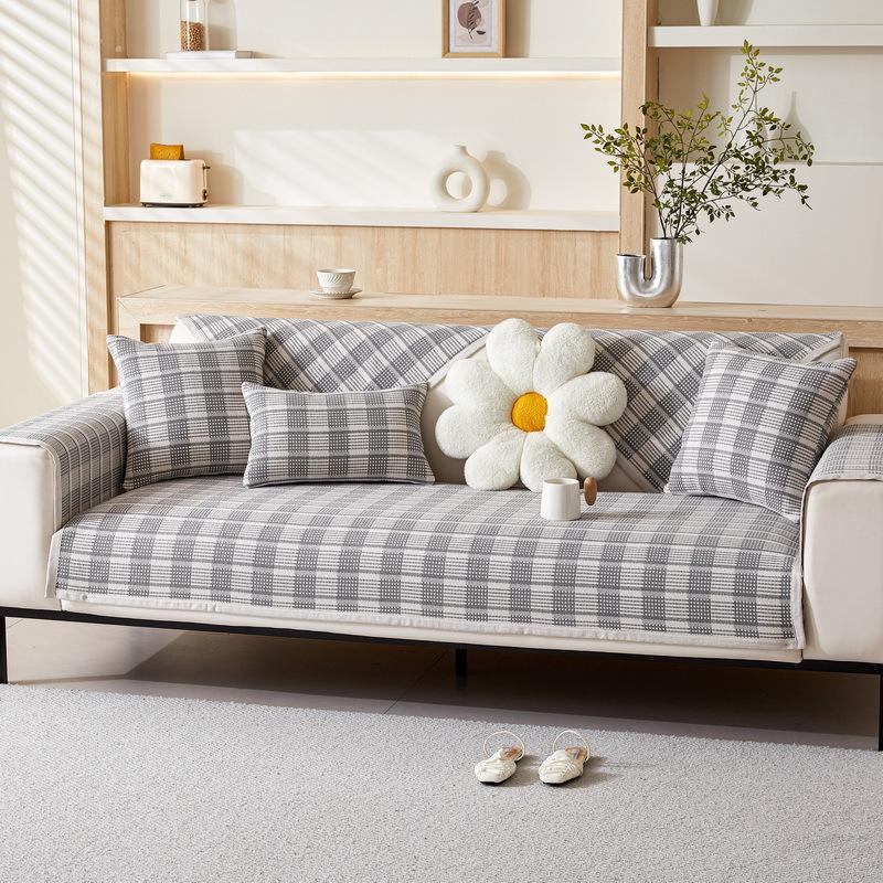 

Fashion Plaid Cotton Thread Sofa Cushion Four Seasons Non-Slip Pastoral Coarse Cloth Autumn And Winter Thickened Sofa Cover Towel Seat Cushion Fabric 70*70cm